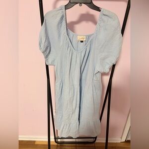 Universal Thread Light Blue Dress with Puff Sleeves, Pockets and Ruffle Hem